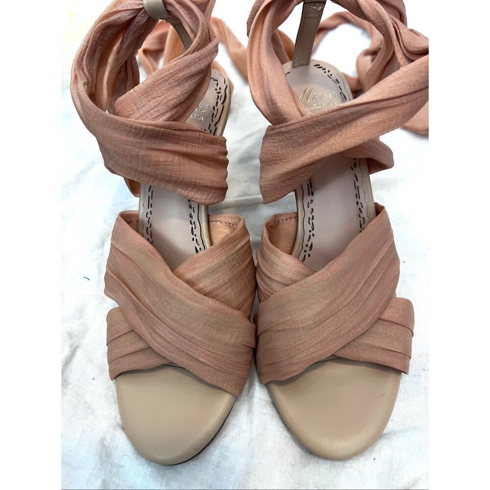 NWOT Muse By Marchesa Womens Dahlia Chiffon Ankle Wrap Dress Sandals Pink Sz 6.5